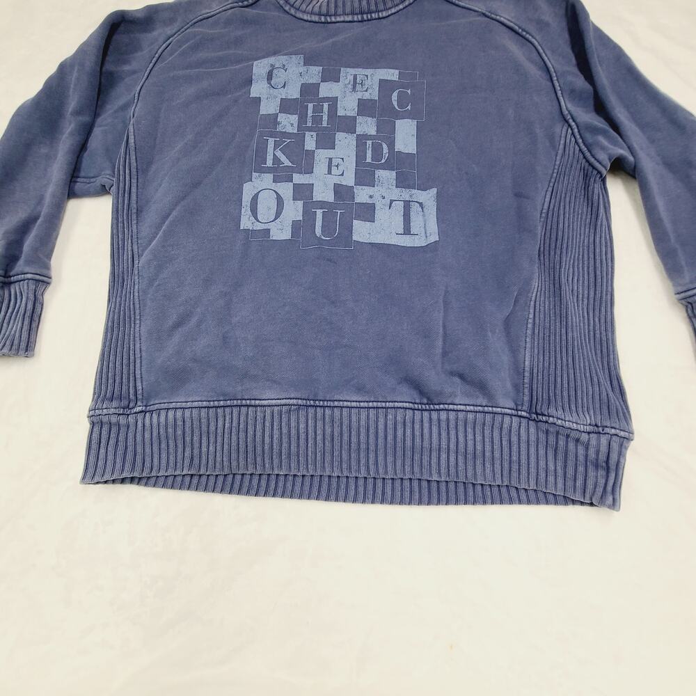 Aerie Distressed Sweatshirt XS Blue Faded Graphic Crewneck Pullover Casual - Picture 9 of 10